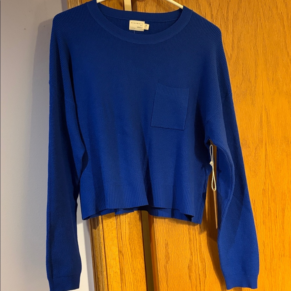 Crew Neck Pocket Sweater - Blue